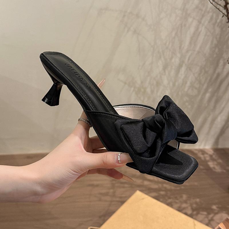 Fashion Shoes Thin Heels Rubber Flip Flops Slippers Women Summer Butterfly-Knot Pantofle Low Slides Hawaiian 2025 Rome Butterfly-knot PU