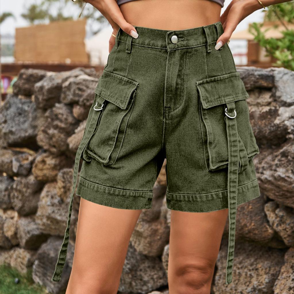 Женские модные повседневные джинсовые шорты-комбинезон однотонного цвета с карманами на пуговицах