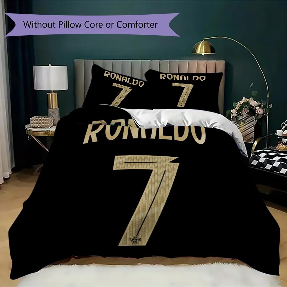 C Ronaldo Pattern Bedding uilt Set uilt Cover Pillowcase Home Decoration Birthday Gift (1 * duvet cover + 2 * pillowcase without core)