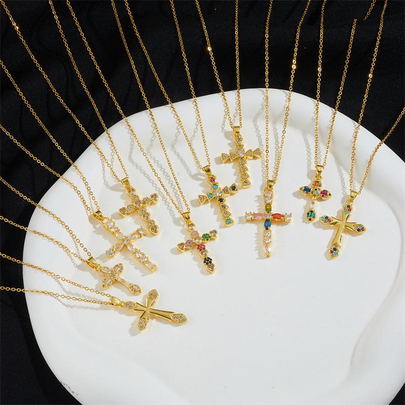 High Grade Cross Zircon Pendant Necklace Stainless Steel Light Luxury Geometric Choker Jewelry Party Gifts For Women Girls