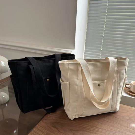 Yousheng Women Canvas Shoulder Bag Heavy Duty Work Tote with Side Pockets Zip Closure Handbag for Travel Shopping Commuting Gym