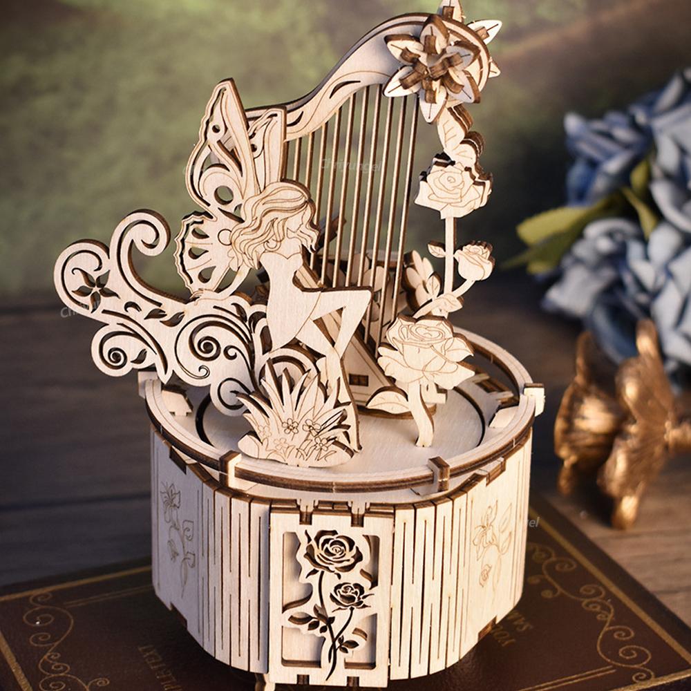 3D Puzzle Wooden Fairy Music Box DIY Assembly Model Building Kit Crafts STEAM Educational Toys Gift for Adults Teens Kids