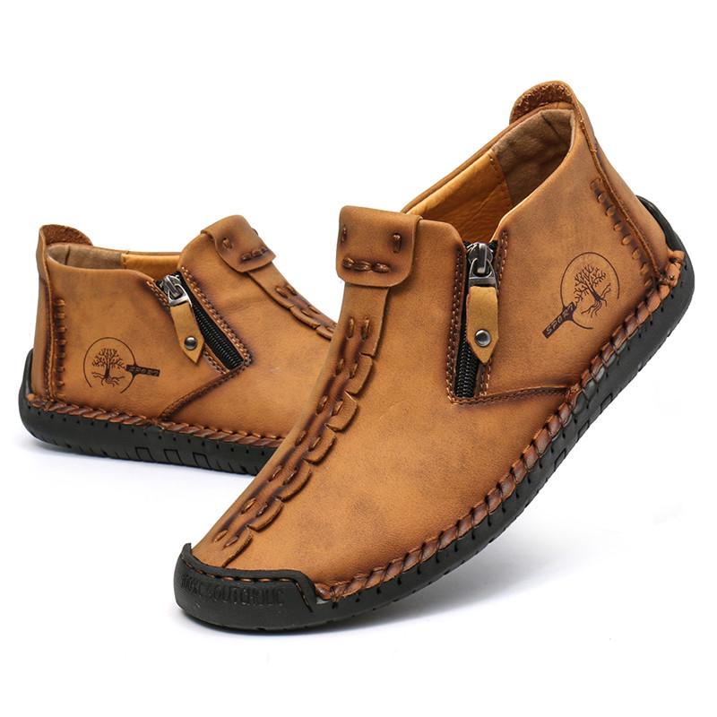 Genuine Leather Men Boots Fashion Zipper Shoes Leather Men Ankle Boots