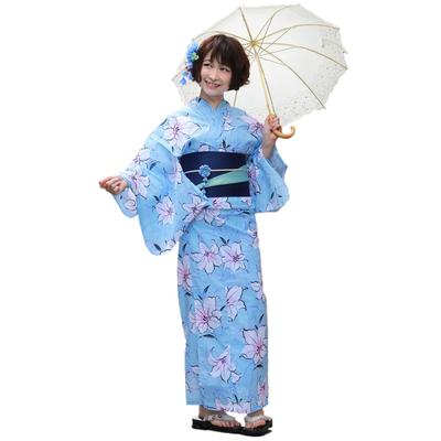 Юката Белая лилия на светло-голубом 3 шт. Tokimeki Koi Yukata светло-голубой [блестящий предмет] женский комплект, фон, комплект,
