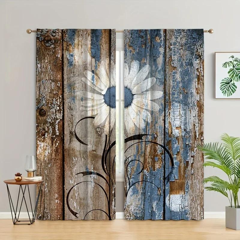 2 шт. Винтажные деревянные планки с принтом, занавески для окон для спальни, гостиной, карманные шторы для окон, домашний декор