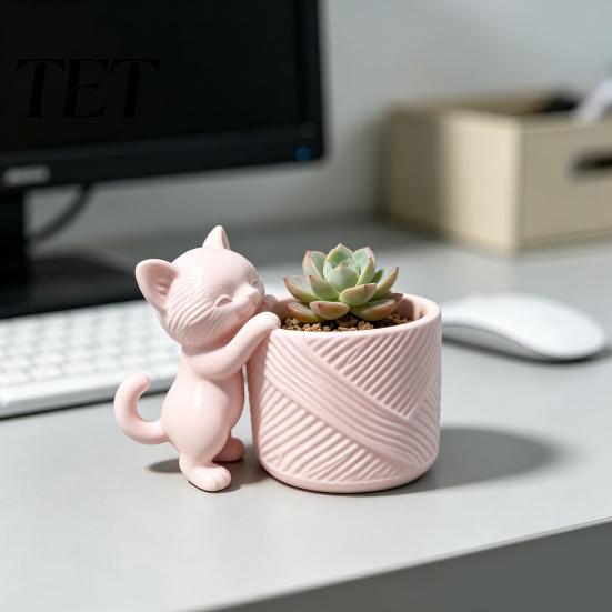 3D Printed Cat Planter for Bookshelf Planter, Cute Kitty Flower Pot, Decorative Modern Vase Plant Pot Succulents Cacti, Home Office Desk Decor