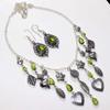 Outstanding Bezel Peridot 925 Silver Plated Necklace Earrings Set 18|1.8" g2Z75