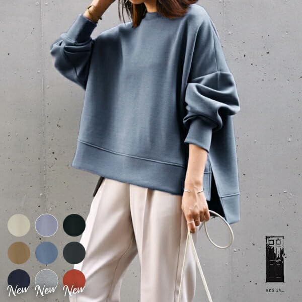 Andit Cardboard Knit Wide Pullover Long Loose Size 22 Beige Women's Hoodie, Sleeve, Fit, Stretchy, Hoodless, Thick, F, (2025-)