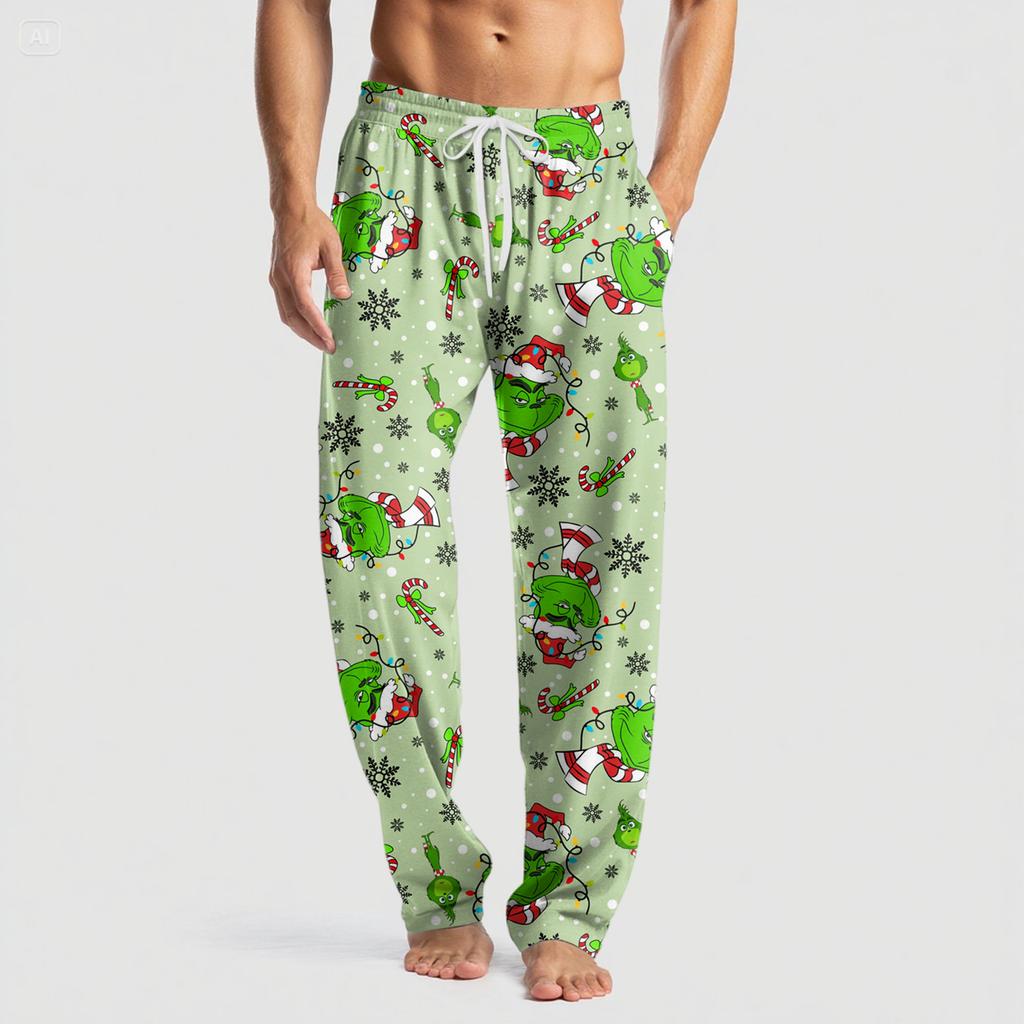 Men's Knitted Fashion Print Pocket Casual Pants Pajama Pants