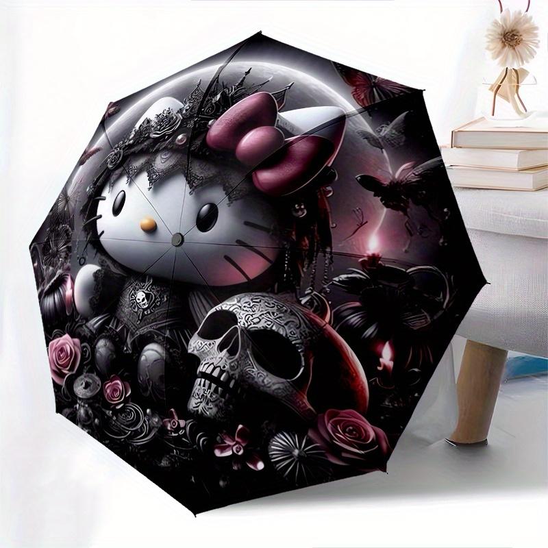 Gothic Hello Kitty Automatic Umbrella-Foldable, Durable 8-Bone Design, Compact and Stylish, Great for Camping, Halloween, Christmas, Mother'