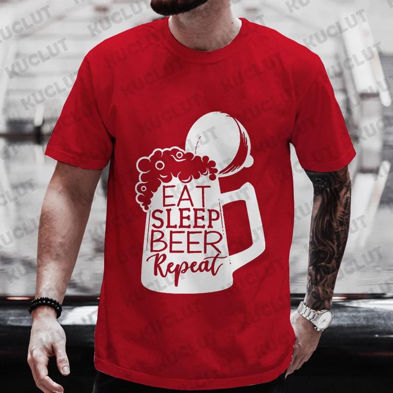 Men's T-shirts Eat Sleep Beer Repeat Funny Graphic Y2k Clothes Beer DAY Drinking Party Tops Plus Size Streetwear Short Sleeve