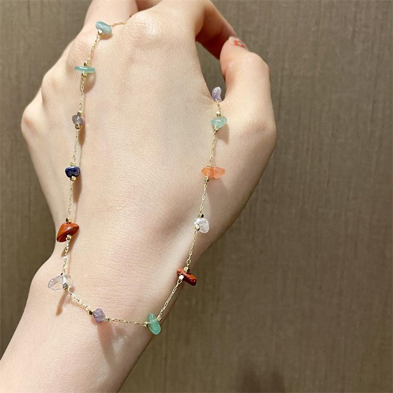 Sweet Coloorful Natural Beads Choker Necklace For Women Girls Simple Clavicle Chain Necklace New Jewelry Gift
