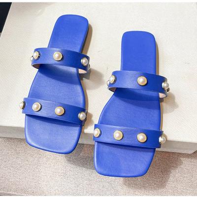 2024 Pearl Flat Slippers Женская мода Повседневная пляжная обувь Большой размер Однотонный дом