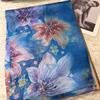 [BYSIFA] Blue 100% Silk Scarf Shawl New Floral Design Long Scarves Women Summer Utralong Beach Shawl Winter Scarves 180*110cm