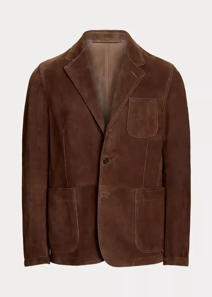 Stylish Casual Formal Party Brown Pure Suede Leather Blazer Men Coat Handmade