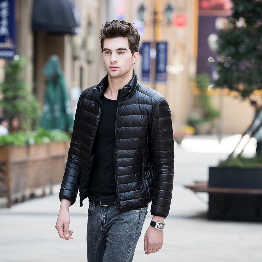 Мужская легкая пуховая куртка приталенного силуэта: Воротник-стойка, Коллекция Осень/Зима, Доступны большие размеры.