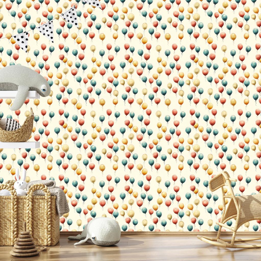 Birthday Balloons Wallpaper White, Cream and Light Gray 50x1000
