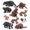 Simulation Forest Animal Set Model 10-Piece Fox Mink Bear Beaver Piglet Desktop Static Ornament Toy