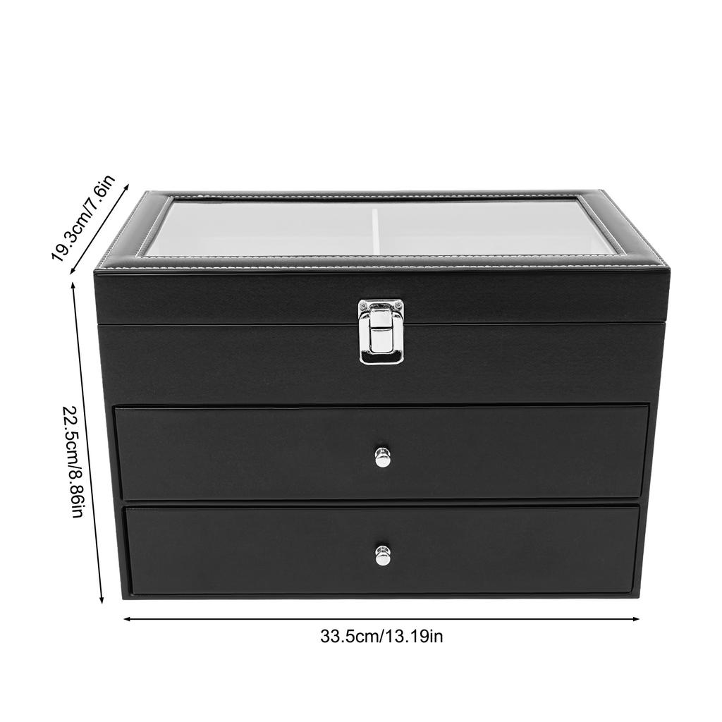 Коробка для часов с 24 ячейками, стеклянная крышка, 3-уровневый дисплей-кейс, органайзер-держатель для часов и очков, с замком для коллекционеров