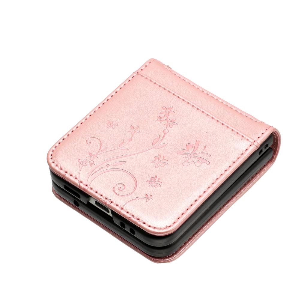 Кожаный чехол для Motorola Razr 60/50 5G с тиснением в виде бабочки и цветка, чехол для телефона с ремешком