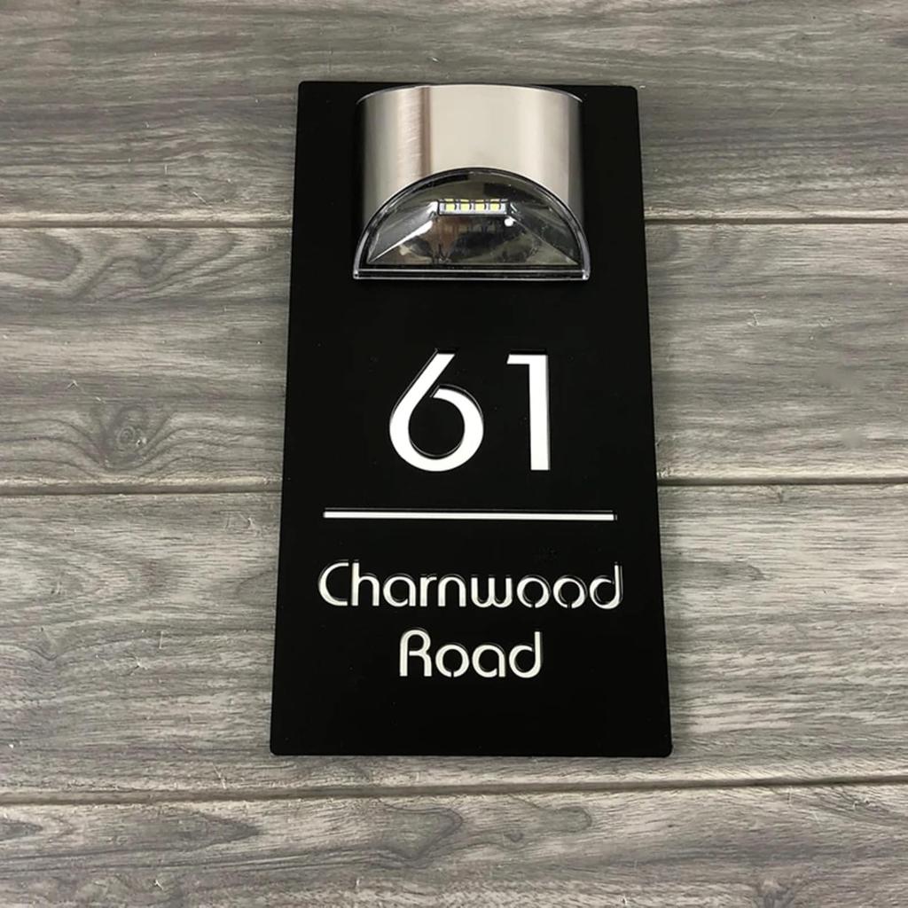 Персонализированная современная дверная табличка на солнечных батареях ZXH, адресная табличка со светодиодной подсветкой, индивидуальная 3D лазерная гравировка названия улицы, дома, адресная табличка, световая