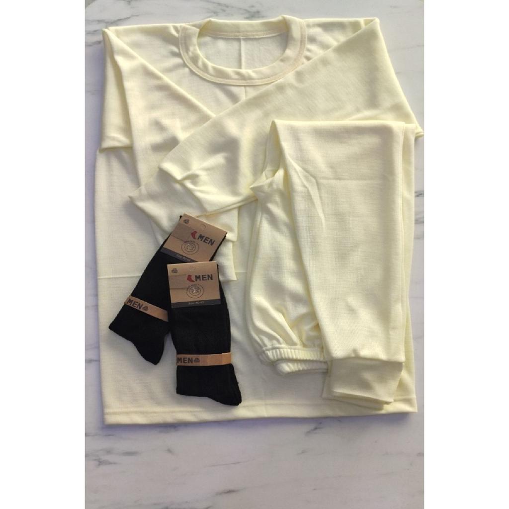 Шерстяной костюм, зимнее теплое нижнее белье, 2 пары носков в подарок