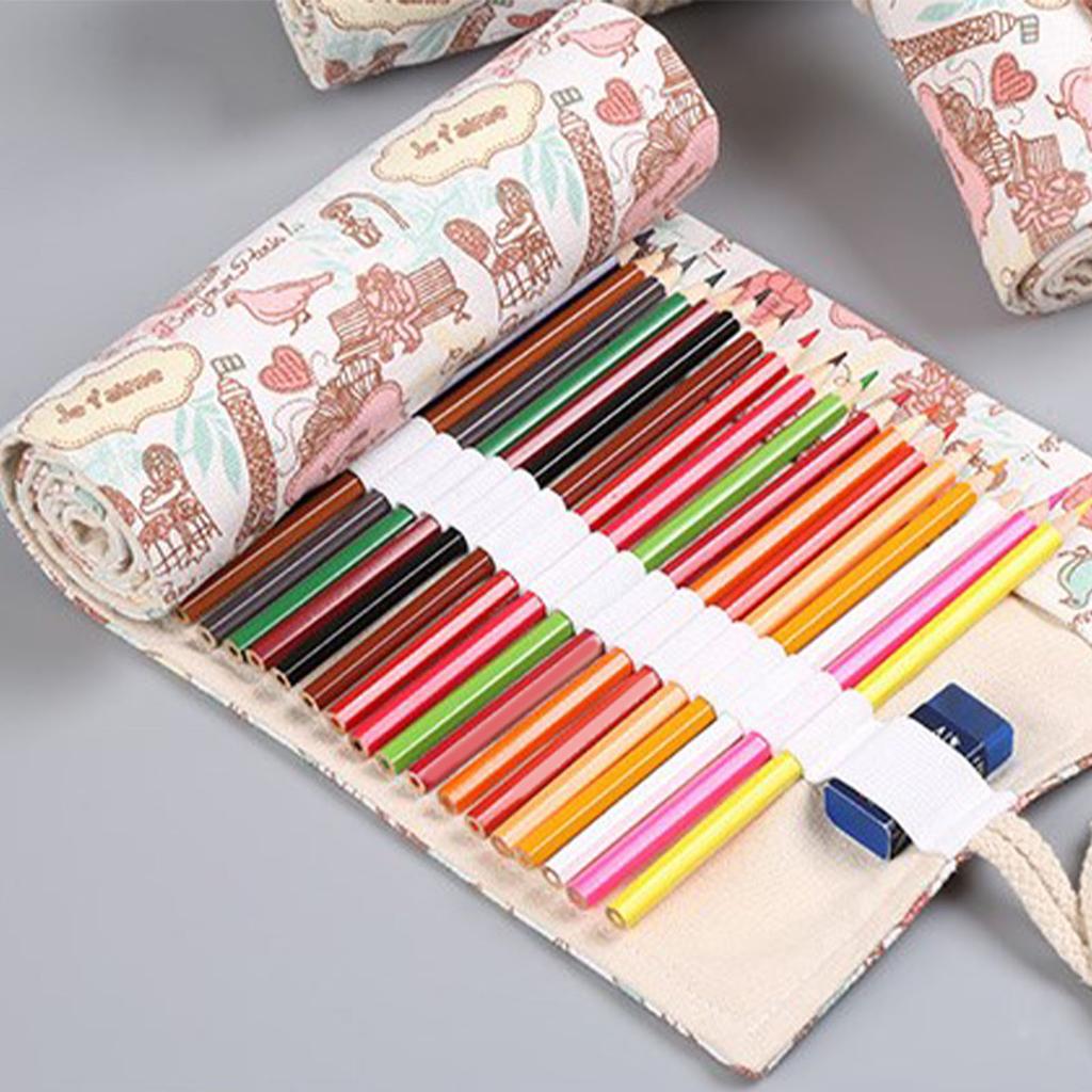 Держатель для рулона с карандашами 36 отделений Холст Большая вместимость Портативный пенал-скрутка для мальчиков и девочек