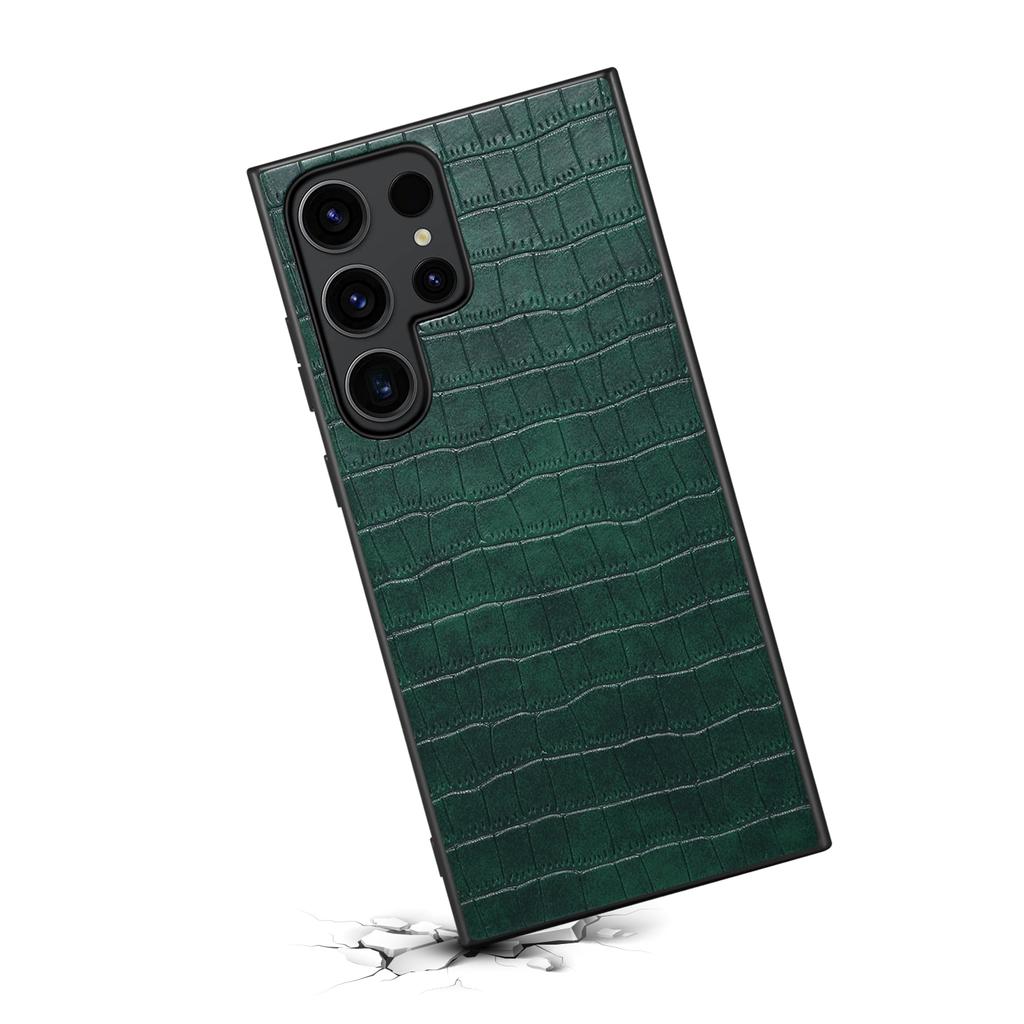For Samsung Galaxy S24 Ultra Case PU+PC+TPU Crocodile Textured Smart Phone Cover