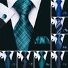 Cool Silk Tie for Men 8 Styles Blue Teal Floral Plaid Striped Necktie Hanky Cufflinks for Wedding Dating Business
