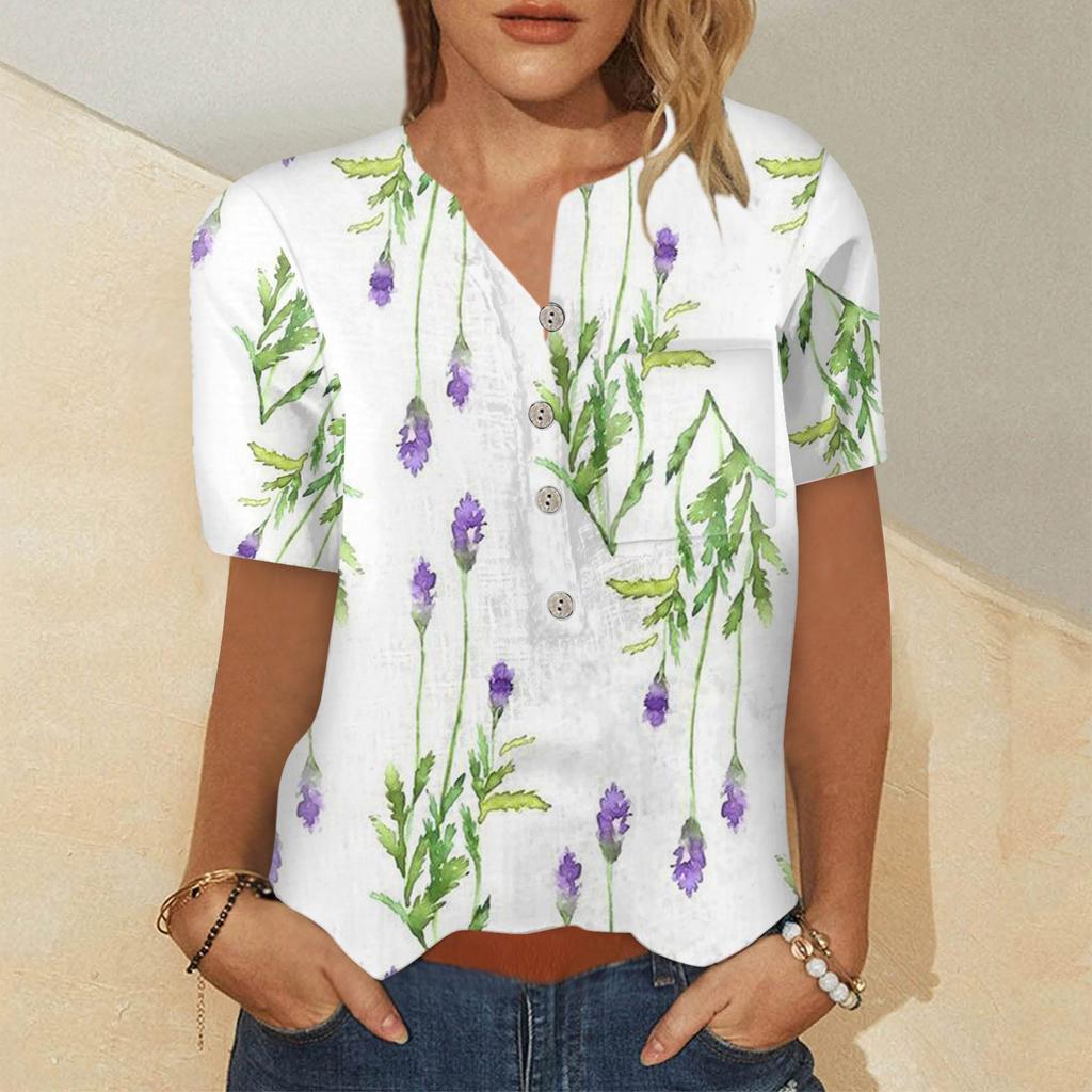 Женская модная рубашка с коротким рукавом с принтом на пуговицах на груди и кармане