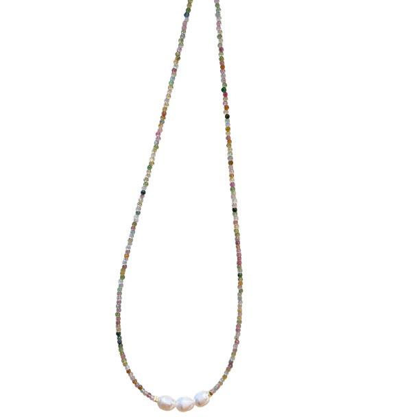 Qiaoen 2 мм Турмалиновое ожерелье конфетных цветов с пресноводным жемчугом - Женский французский ретро-стиль