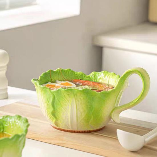 Ceramic Noodle Bowl Creative Cabbage Shape Serving Bowl Cartoon Vegetable Tableware for Noodles Soup Salads