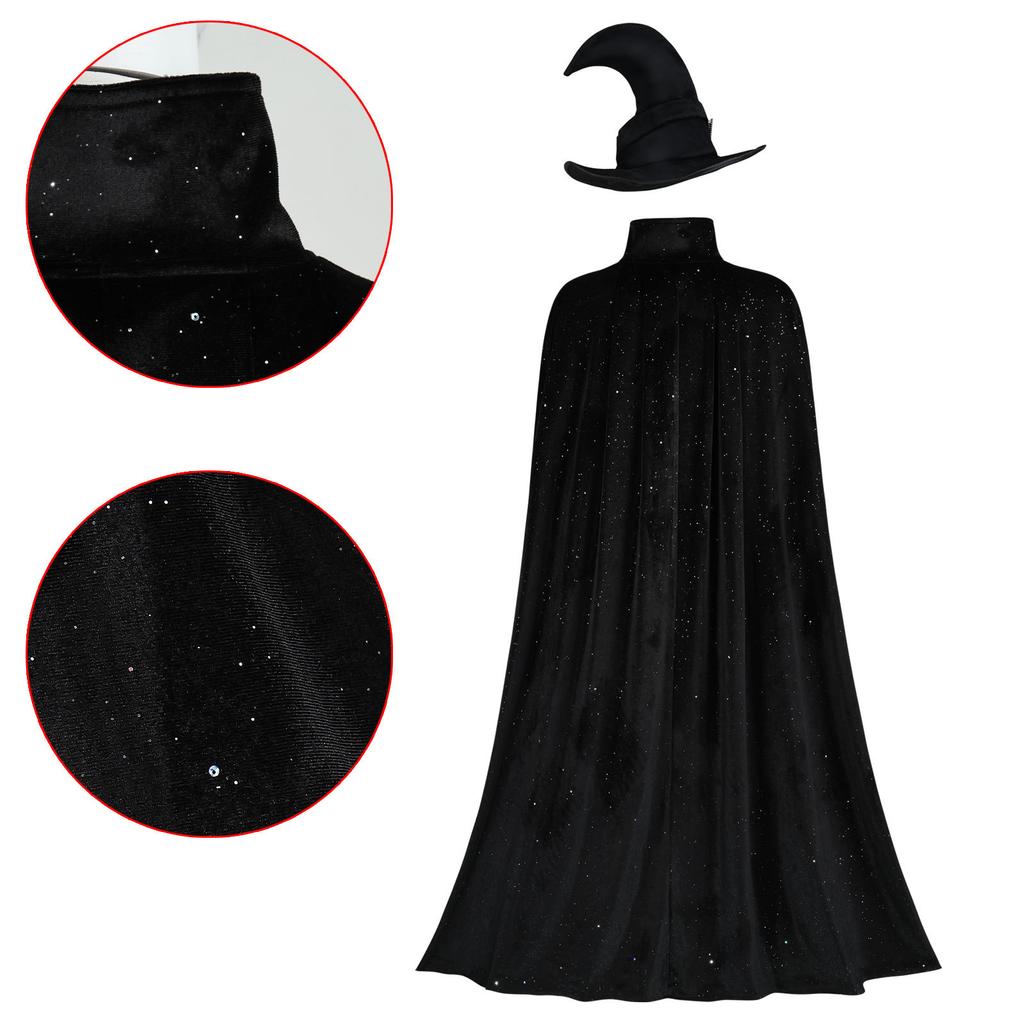 Halloween Starry Witch Cape Korean velvet silver embroidery cos Medieval gothic wizard cloak