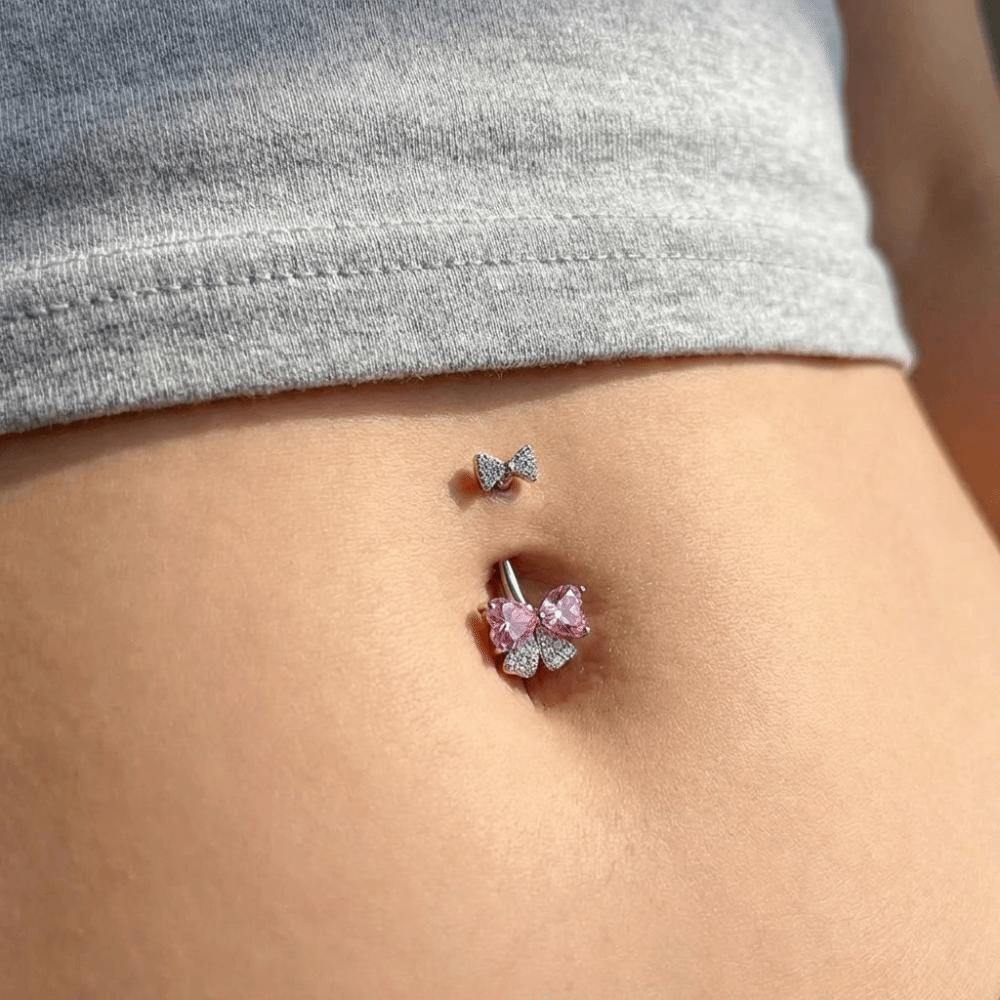 Crystal Navel Piercing Jewelry Stainless Steel Pink Bow Belly Rings Rings Belly Button Rings Daily