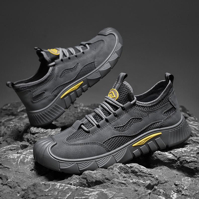 2025 мужская обувь весна новая сетчатая дышащая повседневная рабочая обувь модная универсальная обувь для строительства грязеотталкивающая сетчатая обувь
