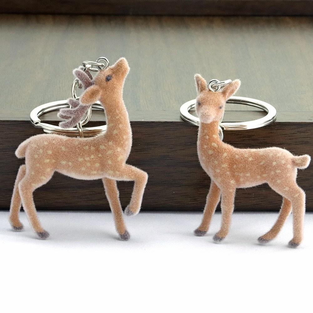 3D Design Deer Keychain Fluffy Texture Phone Charms Cute DIY Bead Case Christmas Gift