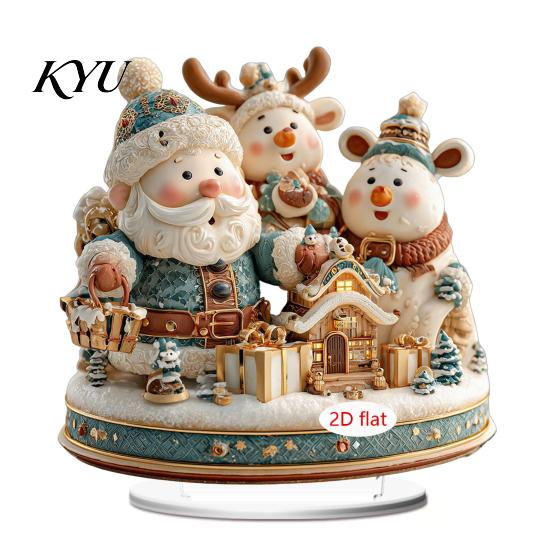 Christmas Tree Decorations Candle Ornament, 2D Flat Acrylic Ornament with Base, Unique Presents Snowman Reindeer Festive Table Centerpiece for