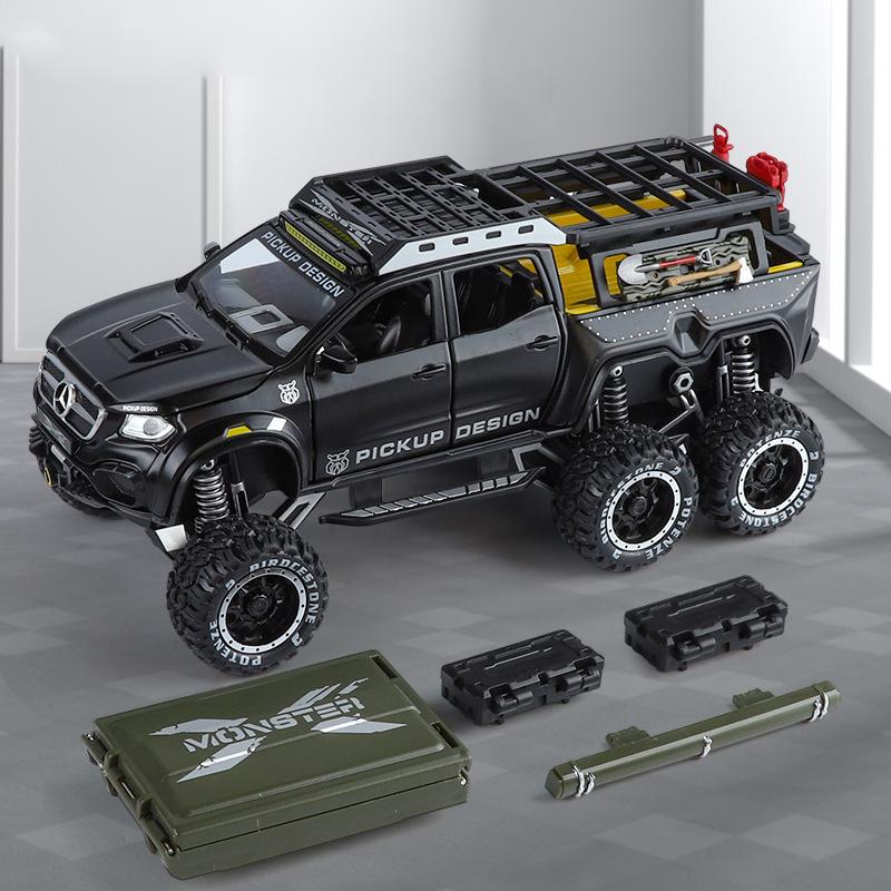 1/28 BENZ X-CLASS 6X6 Кемпинг Внедорожник Модель автомобиля из сплава Звук и свет Детская игрушка Коллекционные предметы Подарок на день рождения