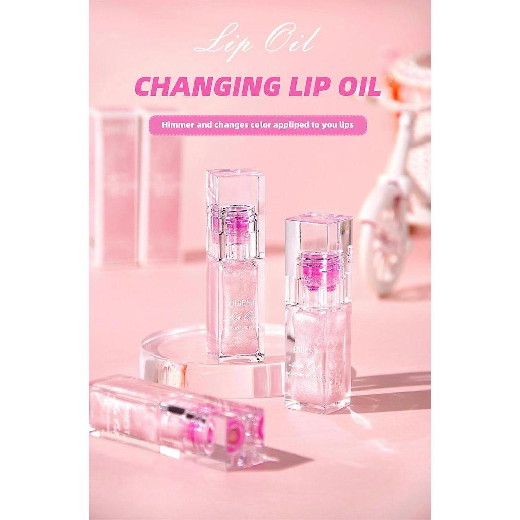 3Pcs Color Changing Lip Oil, Shimmer Lip Glow Oil with Big Brush, Hydrating Temperature Color Change Lip Gloss Lip Balm, Long-Lasting Lip Oil Tinted f