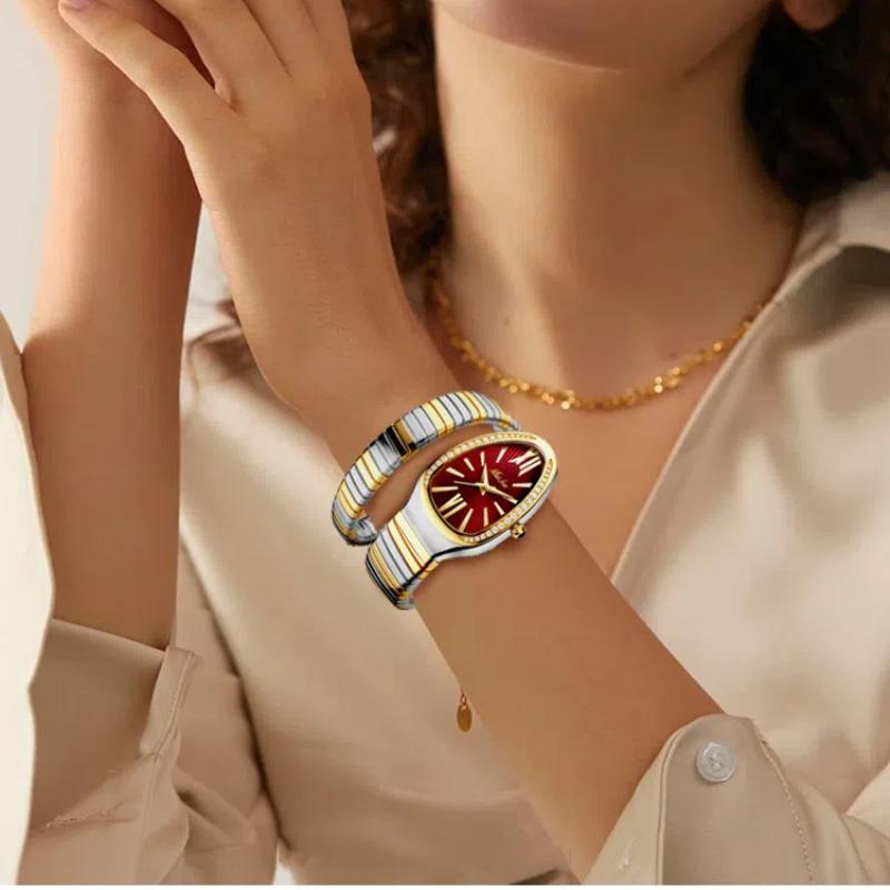 MISSFOX Креативные и персонализированные женские часы в форме браслета в форме змеи, роскошные маленькие зеленые часы Niche Light, инкрустация бриллиантами