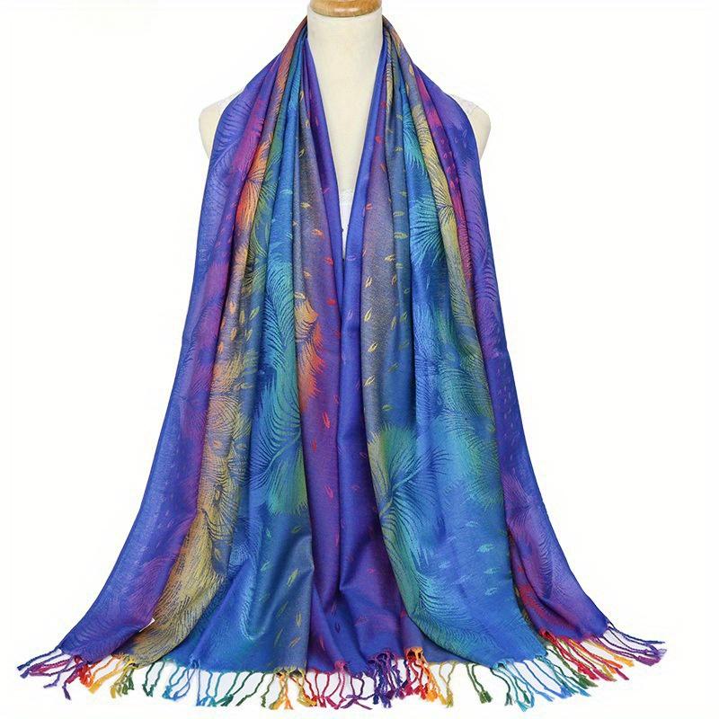 Elegant Peacock Jacquard Tassel Scarf - Gradient Color Shawl for Windproof Sunscreen - Perfect for Mardi Gras Party