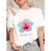 Women's Short-Sleeve T-Shirt with Pink-Blue Gradient Hibiscus Flower & "Isaiah 40:8" Scripture Print