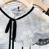 Hot Selling Ruffled Bow Tie Lace Collar with Beaded Detail for Women