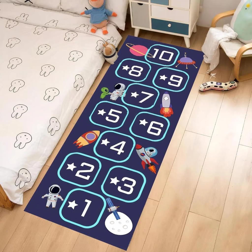 Educational Hopscotch Mat, Numbered Non-Slip  Washable Rug for Kids Playroom, Interactive Floor Play