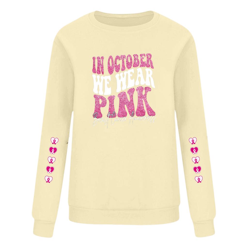 Breast  Sweatshirts For WomenRibbon Breast  Shirt Cute Dog Graphic  Long Sleeve Tops