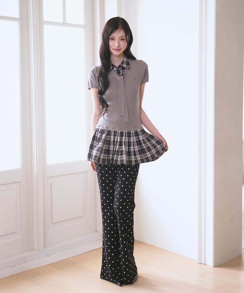 The Green Lab Girlish Check Layered Dress [Melange Gray]