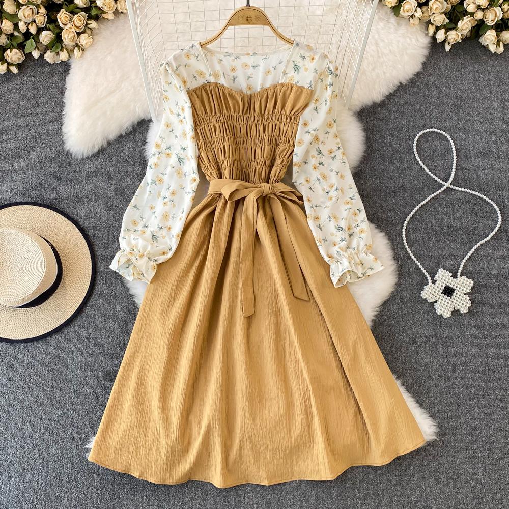 Женское платье с длинными рукавами и цветочным принтом, весенние элегантные винтажные вечерние платья с тонкой талией