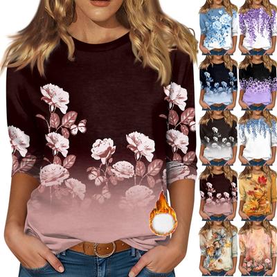 Женская рубашка с круглым вырезом и рукавом 3/4, симпатичный принт, верхняя одежда