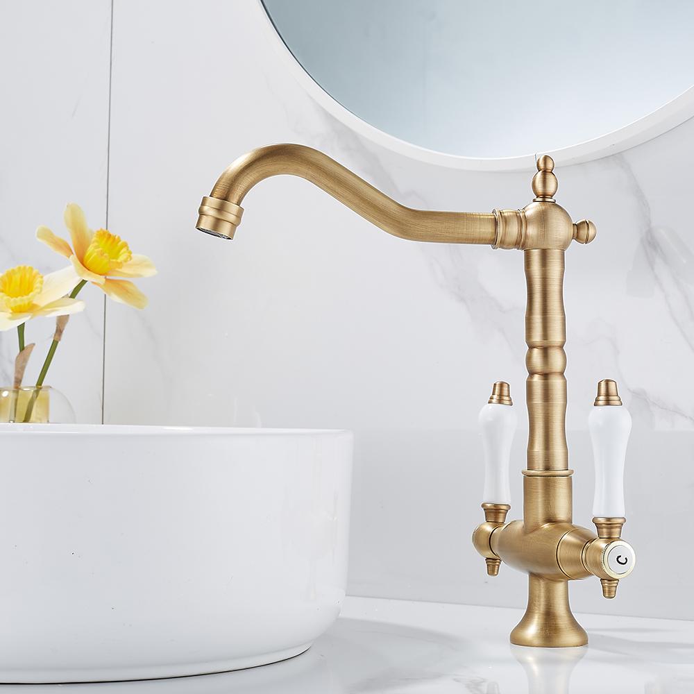 Европейский дворянский высокий смеситель для ванной комнаты, смеситель для раковины, кран для ванны, две ручки, смеситель для горячей и холодной воды, кран для раковины