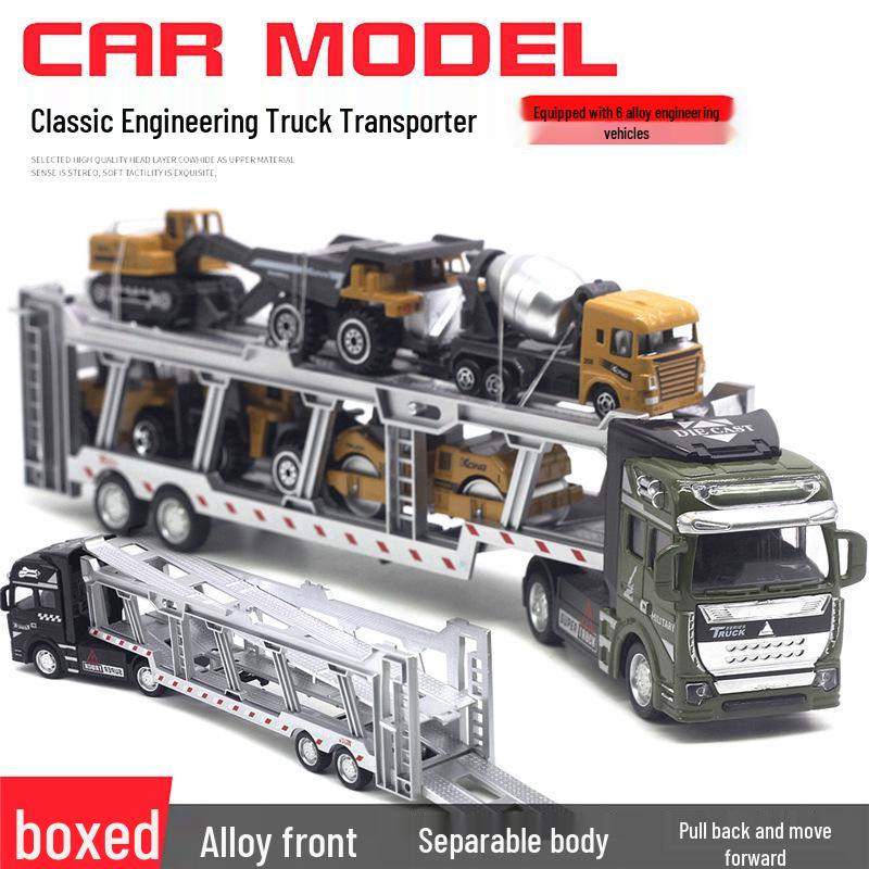 Children's Alloy Transport Toy: Pull-Back Fire Truck, Trailer, Tank & Excavator